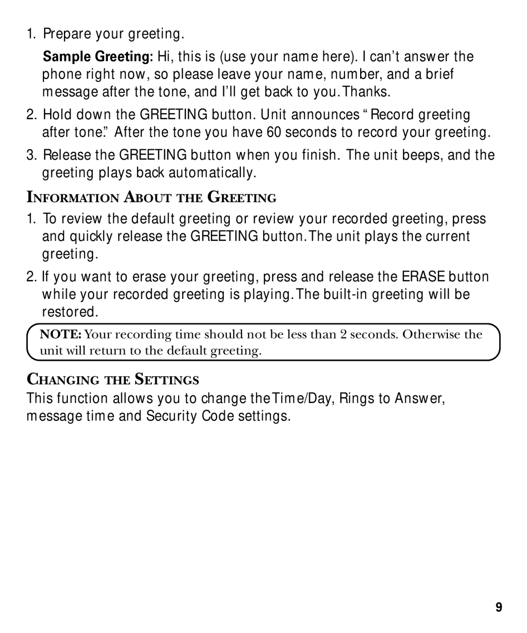 GE 29878 manual Information about the Greeting 