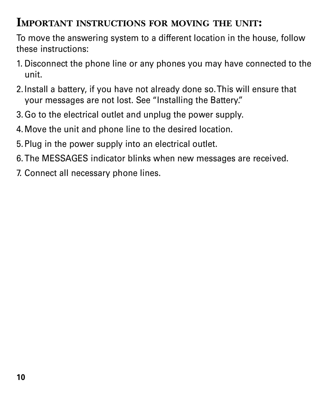 GE 29879 manual Important Instructions for Moving the Unit 