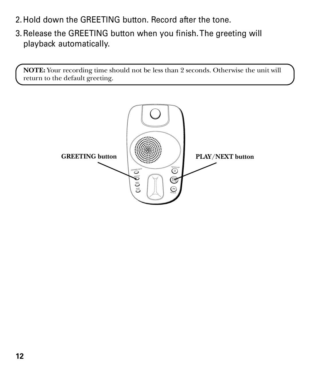 GE 29879 manual Greeting button 