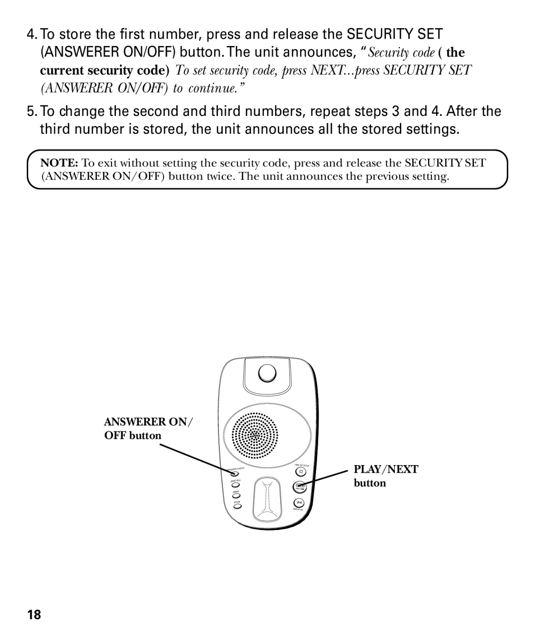 GE 29879 manual PLAY/NEXT button 