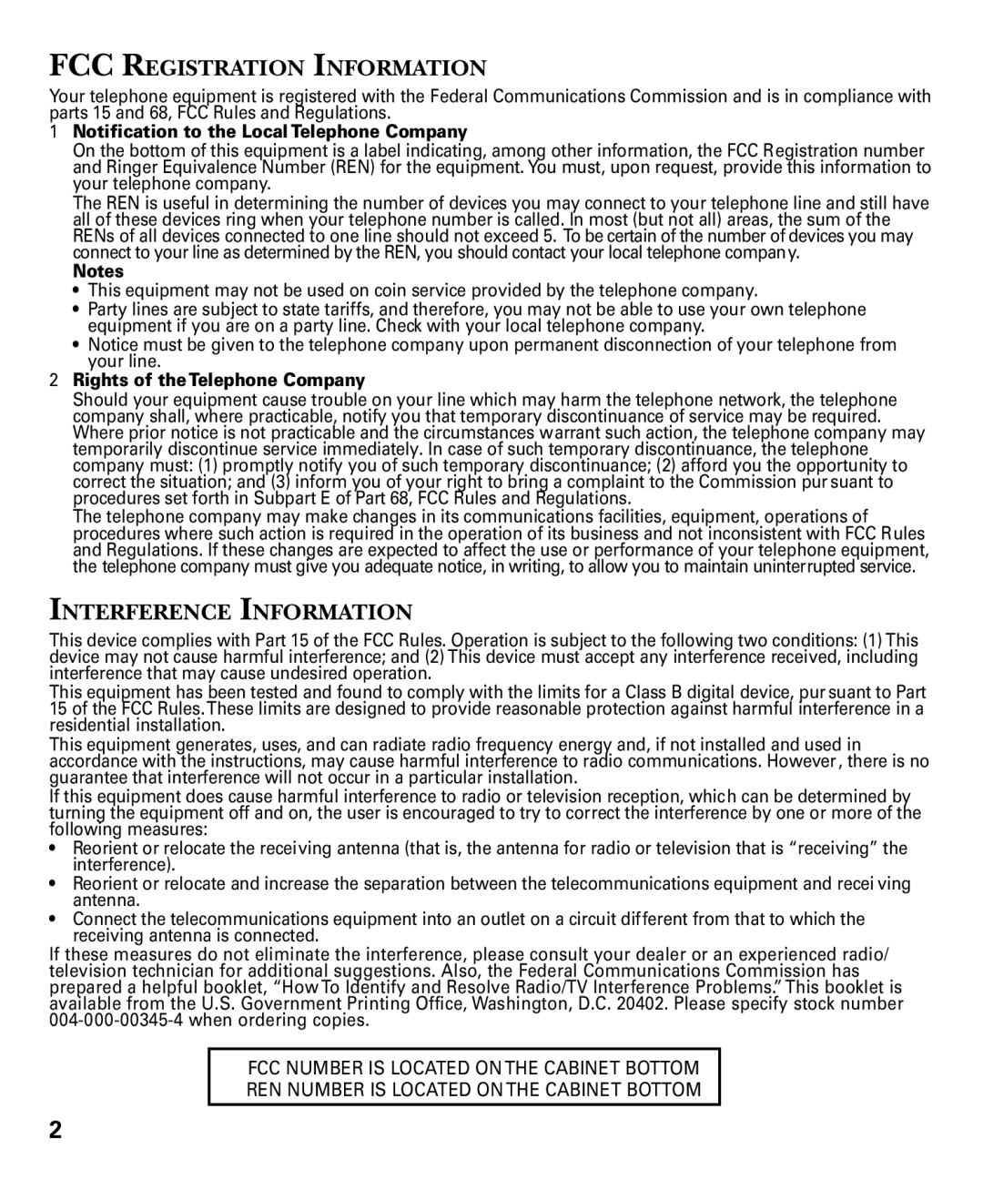 GE 29879 manual FCC Registration Information 