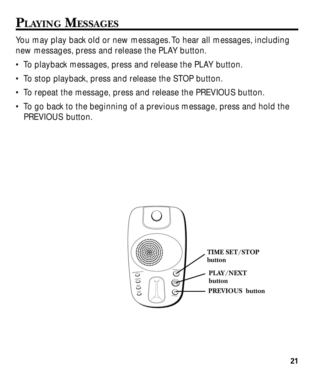 GE 29879 manual Playing Messages 