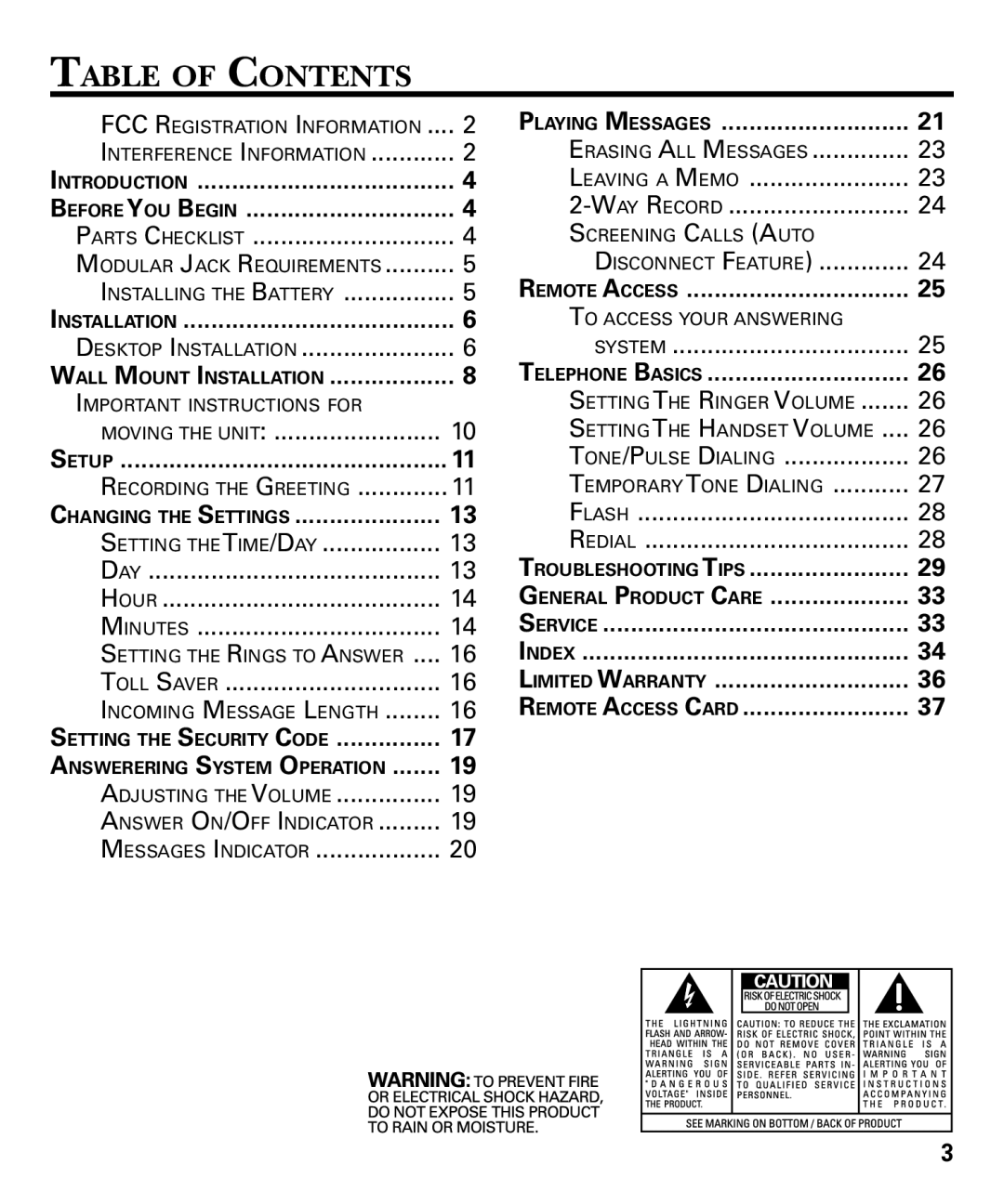 GE 29879 manual Table of Contents 