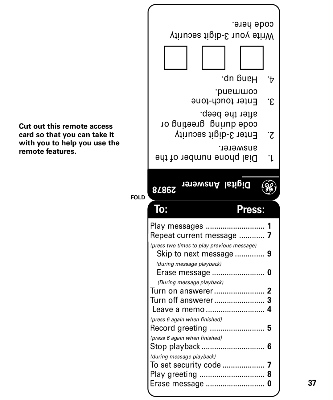 GE 29879 manual Press 