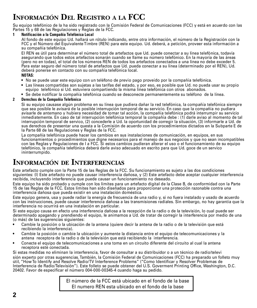 GE 29879 manual Información DEL Registro a LA FCC 