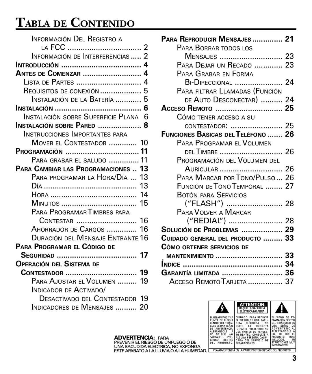 GE 29879 manual Tabla DE Contenido, Programación 