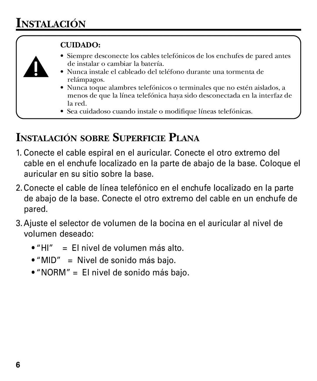 GE 29879 manual Instalación Sobre Superficie Plana 