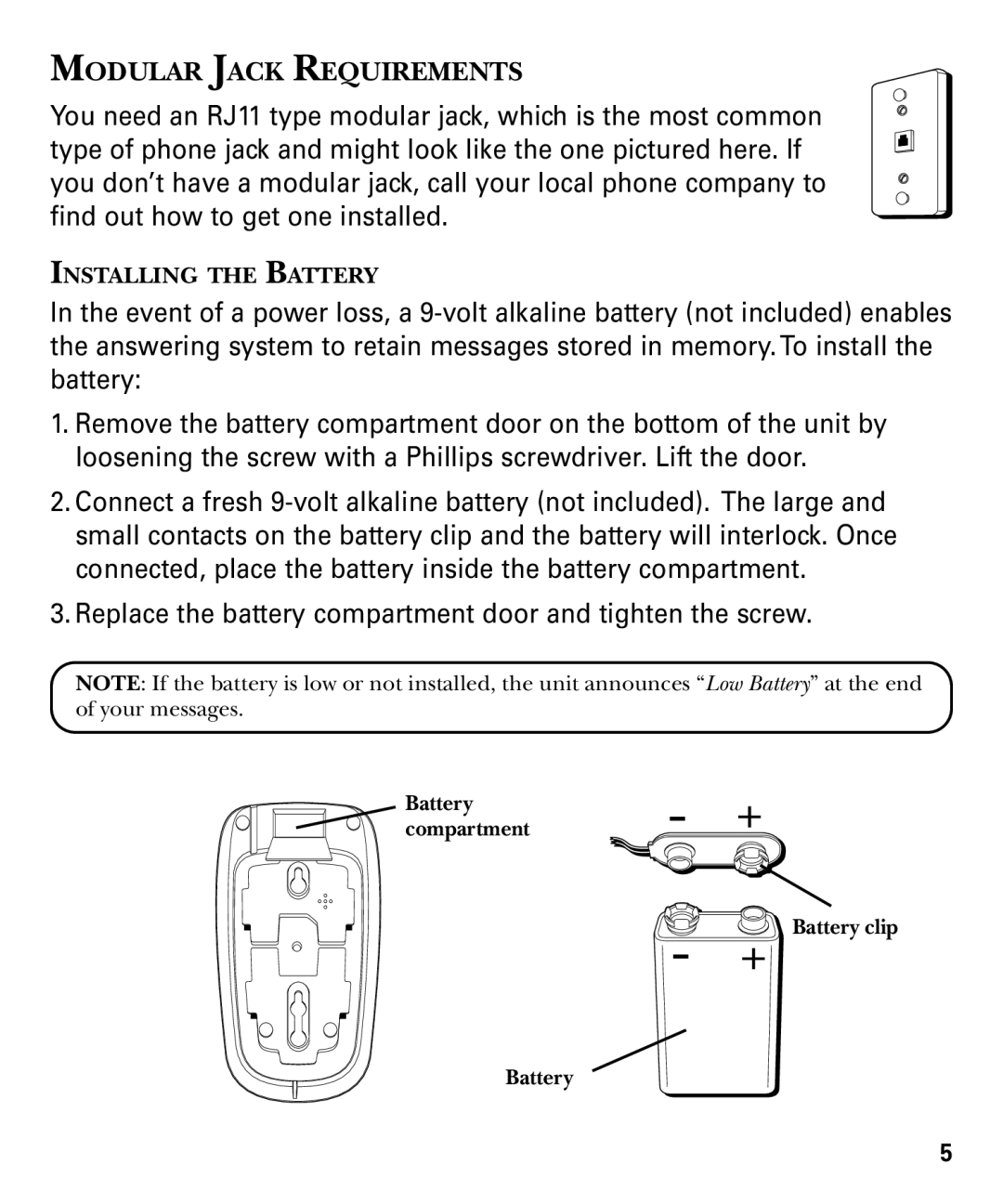 GE 29879 manual Modular Jack Requirements 