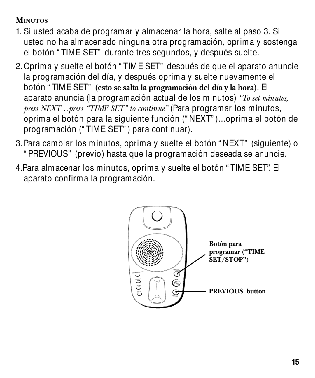 GE 29879 manual Botón para programar Time SET/STOP 