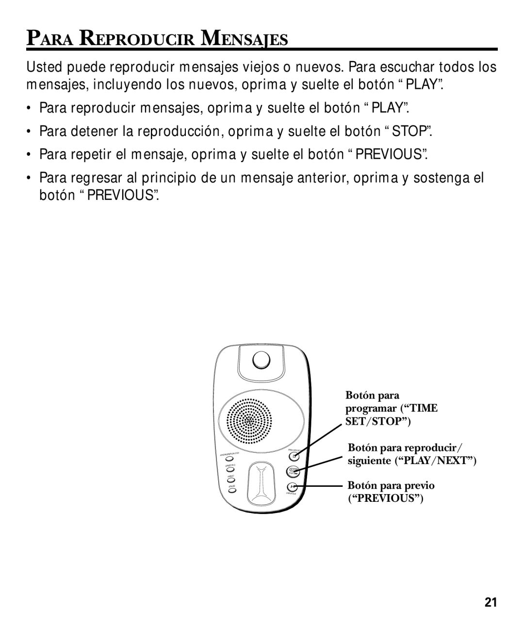 GE 29879 manual Para Reproducir Mensajes 