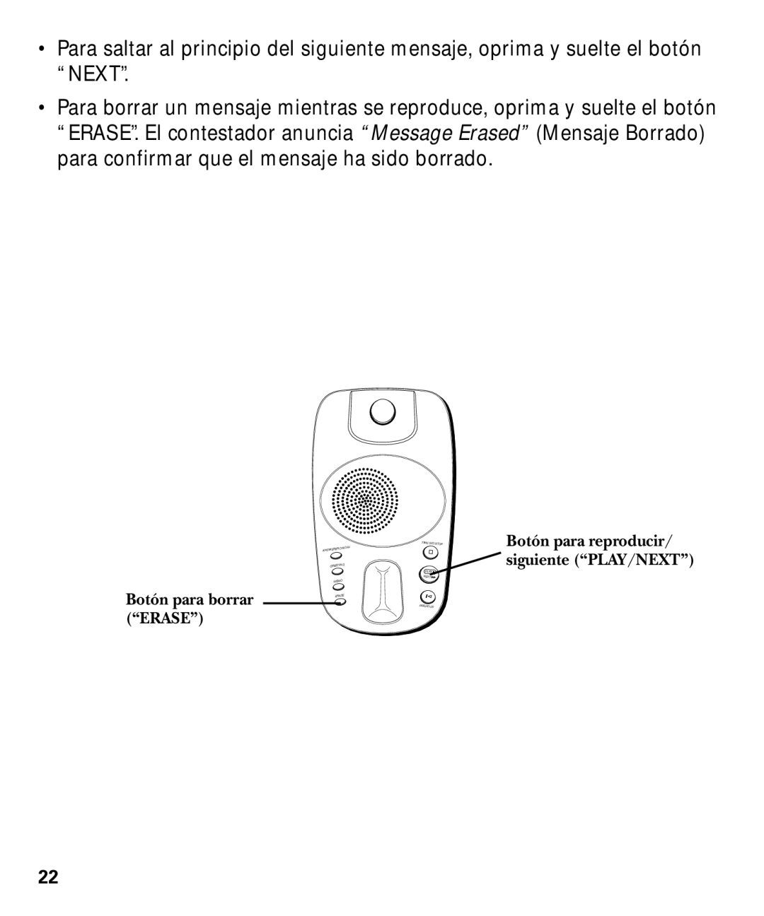 GE 29879 manual Botón para borrar Erase 