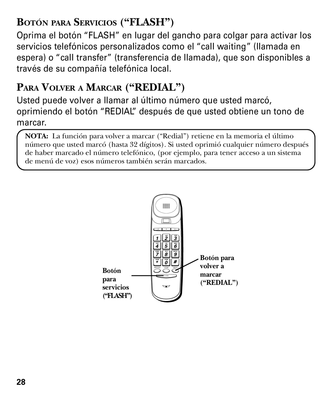 GE 29879 manual Botón Para Servicios Flash 