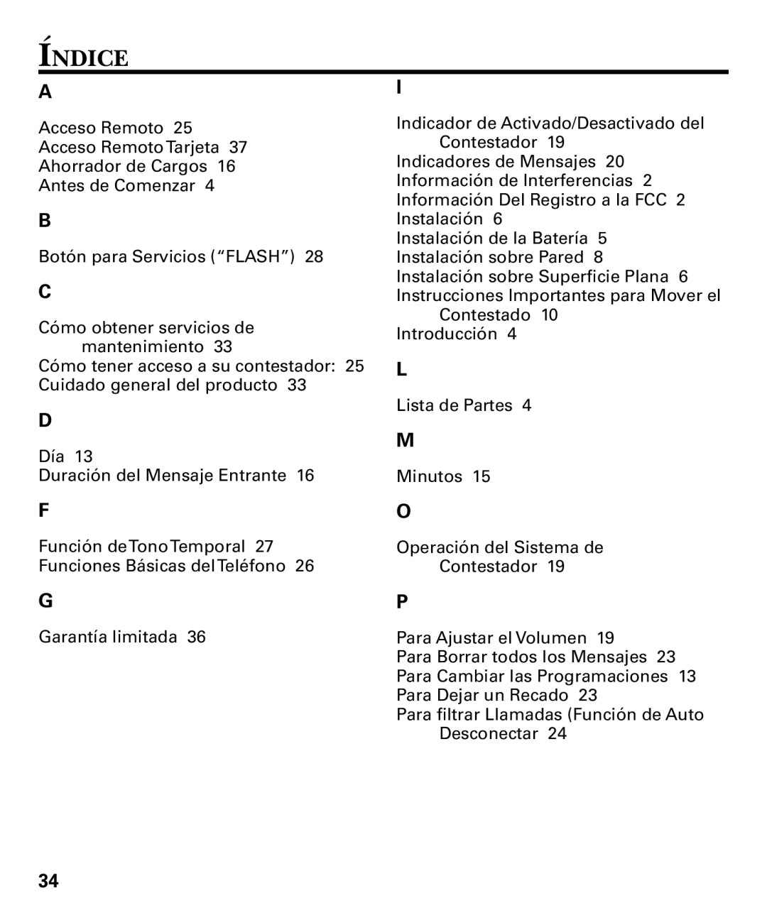 GE 29879 manual Índice 