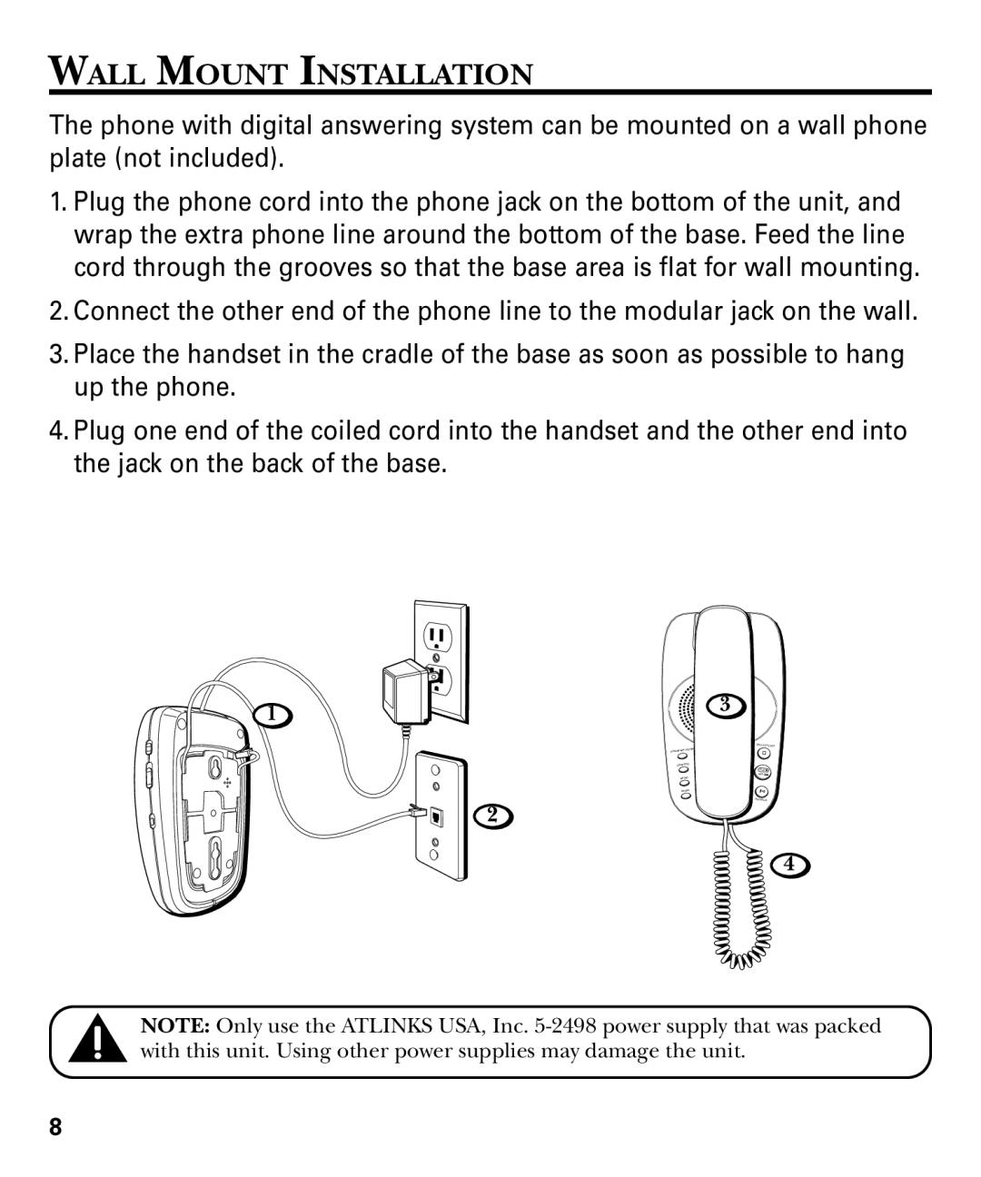 GE 29879 manual Wall Mount Installation 