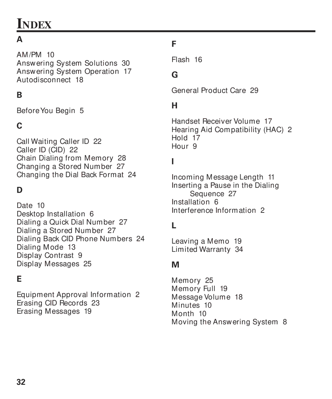 GE 29893 manual Index 