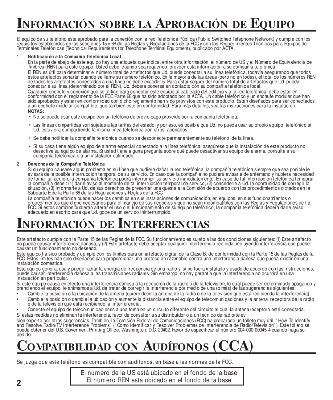 GE 29893 manual Información Sobre LA Aprobación DE Equipo, Información DE Interferencias, Compatibilidad CON Audífonos CCA 