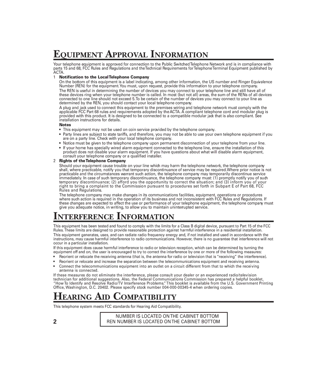 GE 29897 manual Equipment Approval Information, Interference Information, Hearing AID Compatibility 