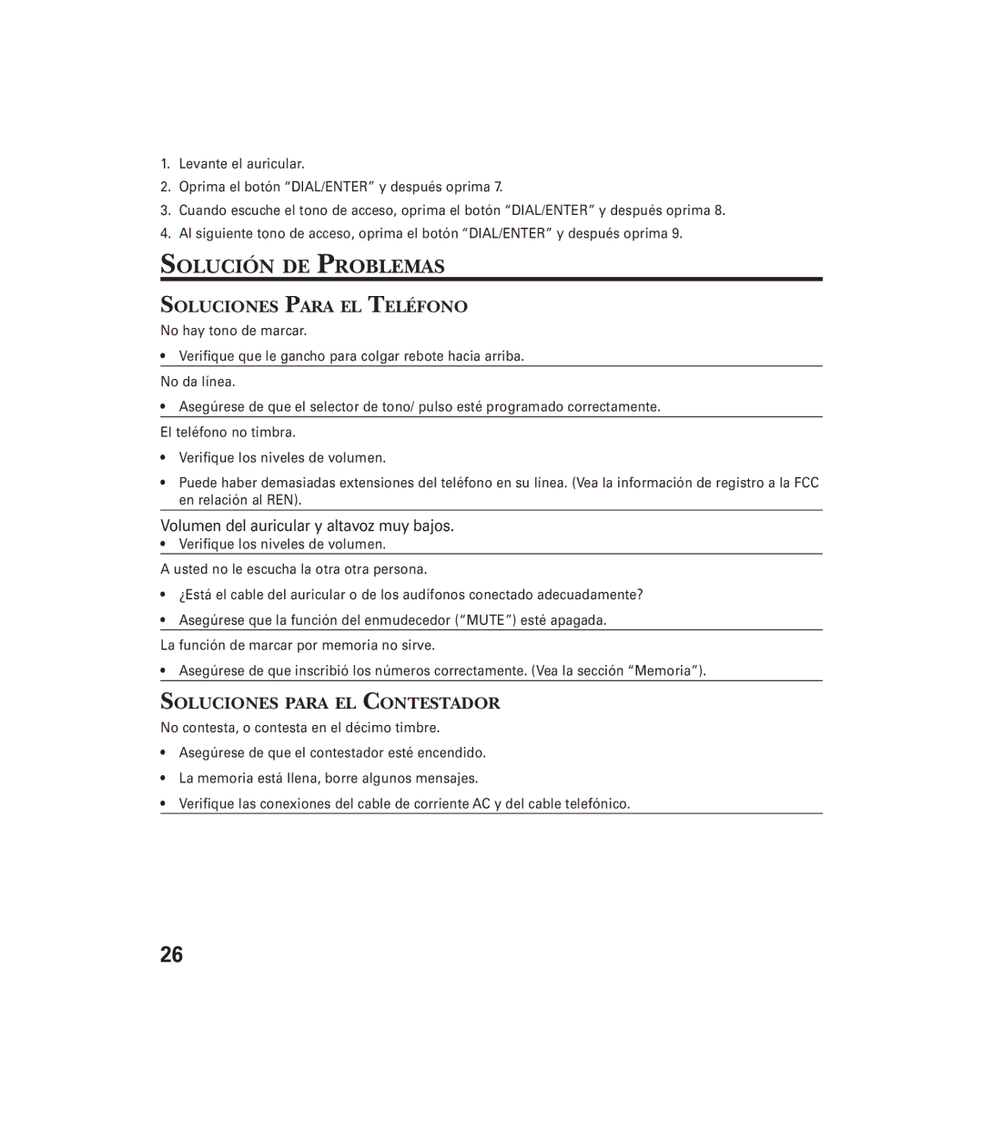 GE 29897 manual Solución DE Problemas, Soluciones Para EL Teléfono, Soluciones Para EL Contestador 