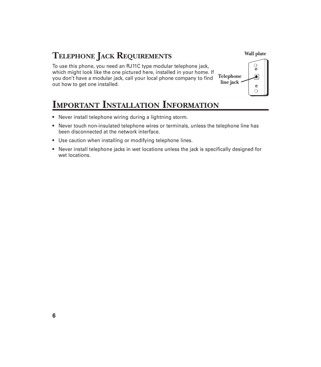 GE 29897 manual Important Installation Information, Telephone Jack Requirements 