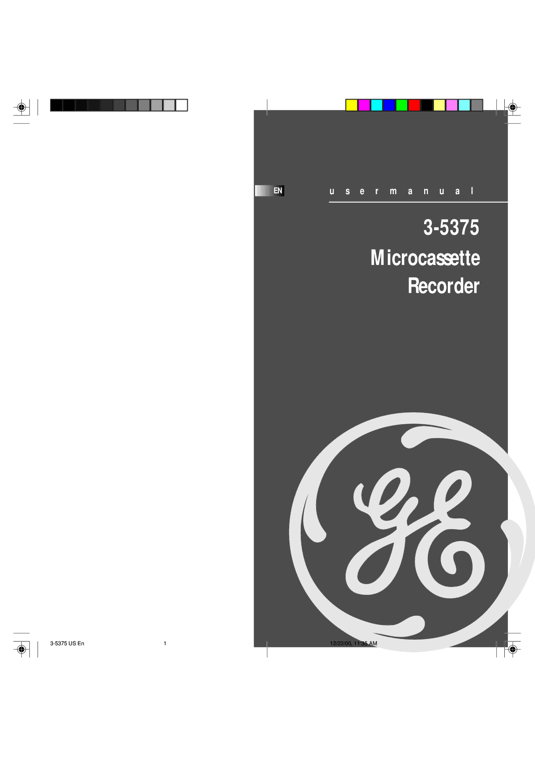 GE 3-5375 user manual Microcassette Recorder 