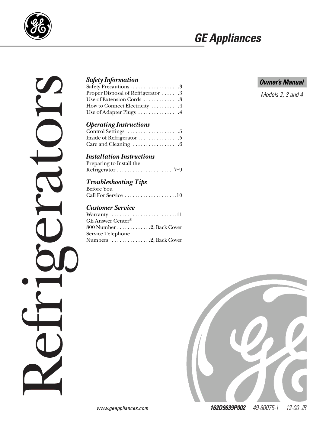 GE and 4, 3, 2 owner manual Refrigerators 