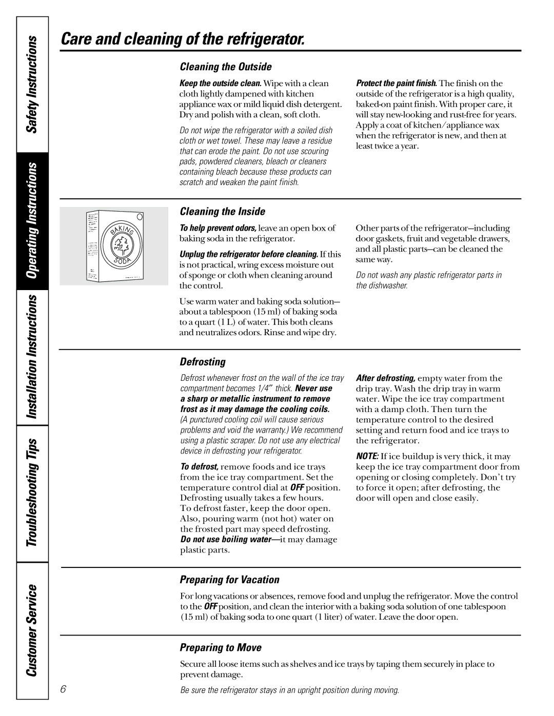 GE 3, and 4, 2 owner manual Care and cleaning of the refrigerator 