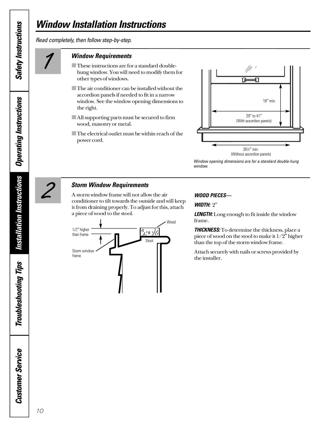 GE 30036P, 3828A owner manual Storm Window Requirements 