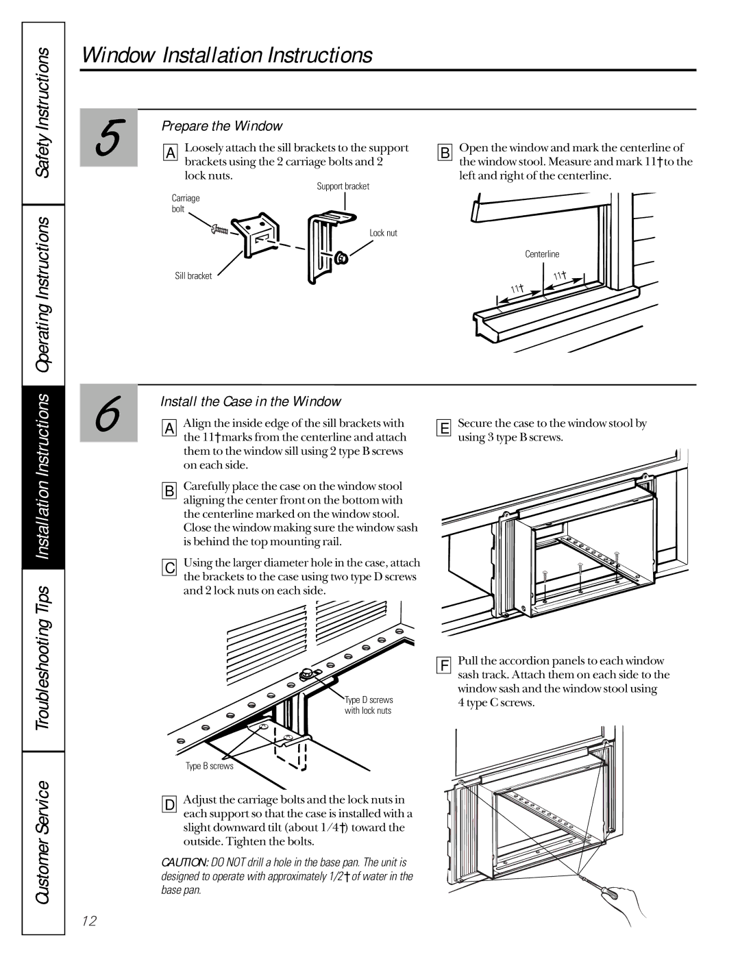 GE 30036P, 3828A owner manual Prepare the Window, Install the Case in the Window 