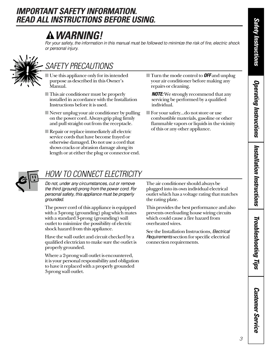 GE 3828A, 30036P owner manual Safety Precautions 