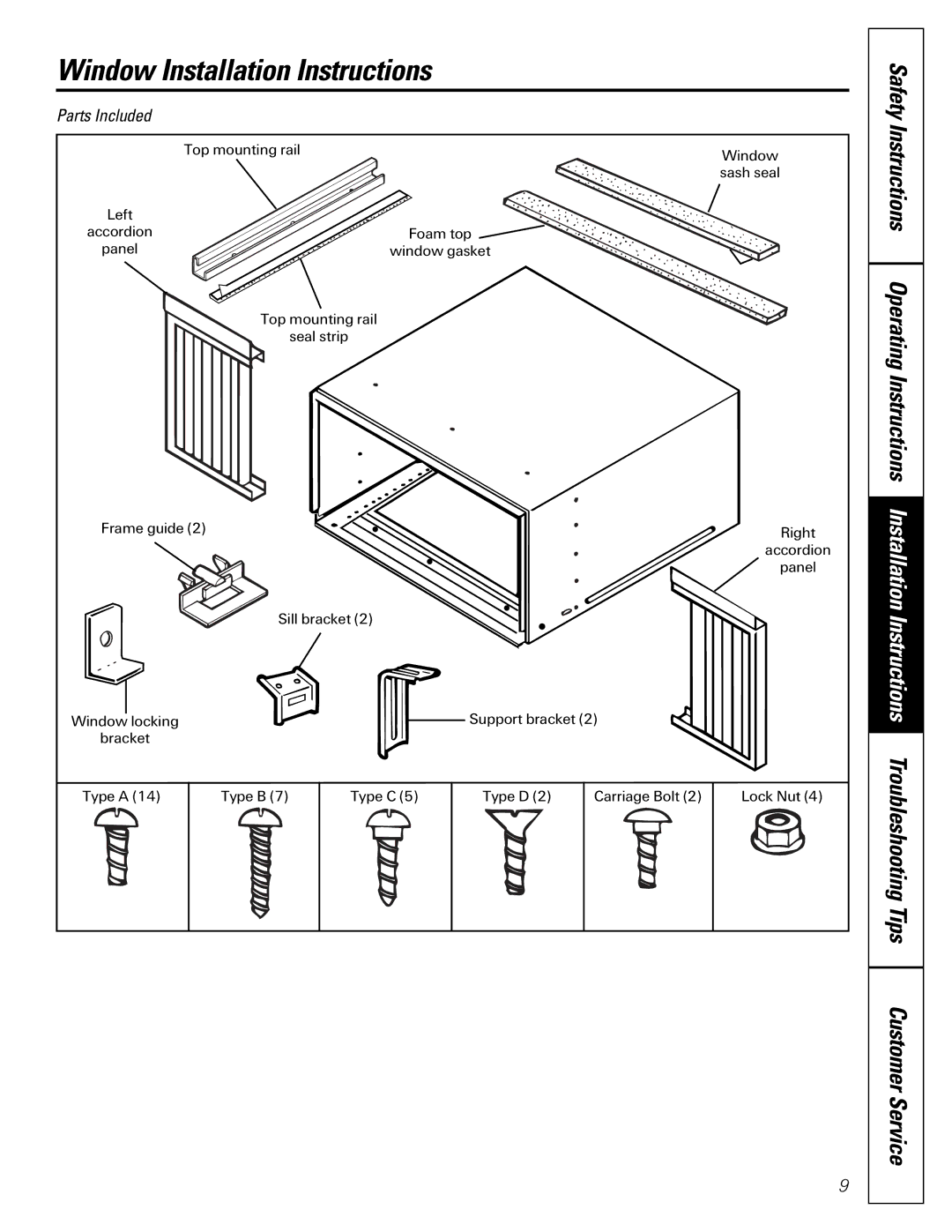 GE 3828A, 30036P owner manual Window Installation Instructions, Parts Included 