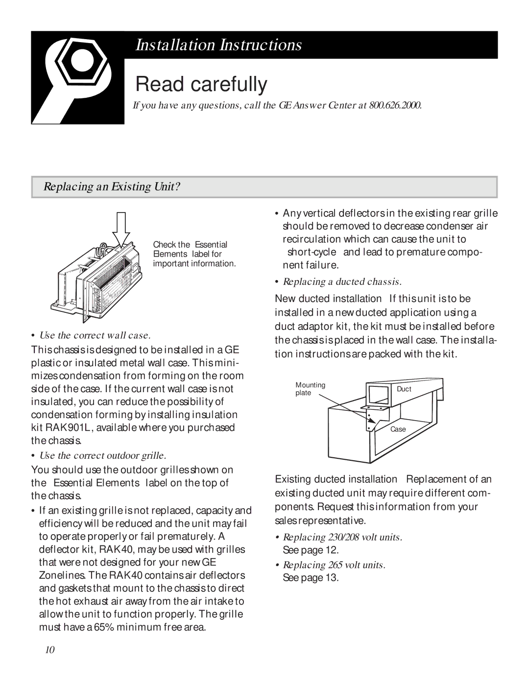 GE 3200 installation instructions Read carefully, Replacing an Existing Unit? 