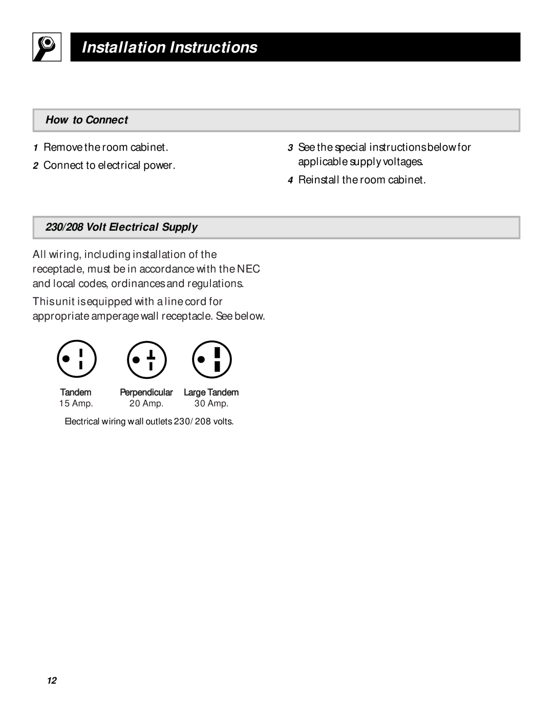 GE 3200 installation instructions How to Connect, 230/208 Volt Electrical Supply 