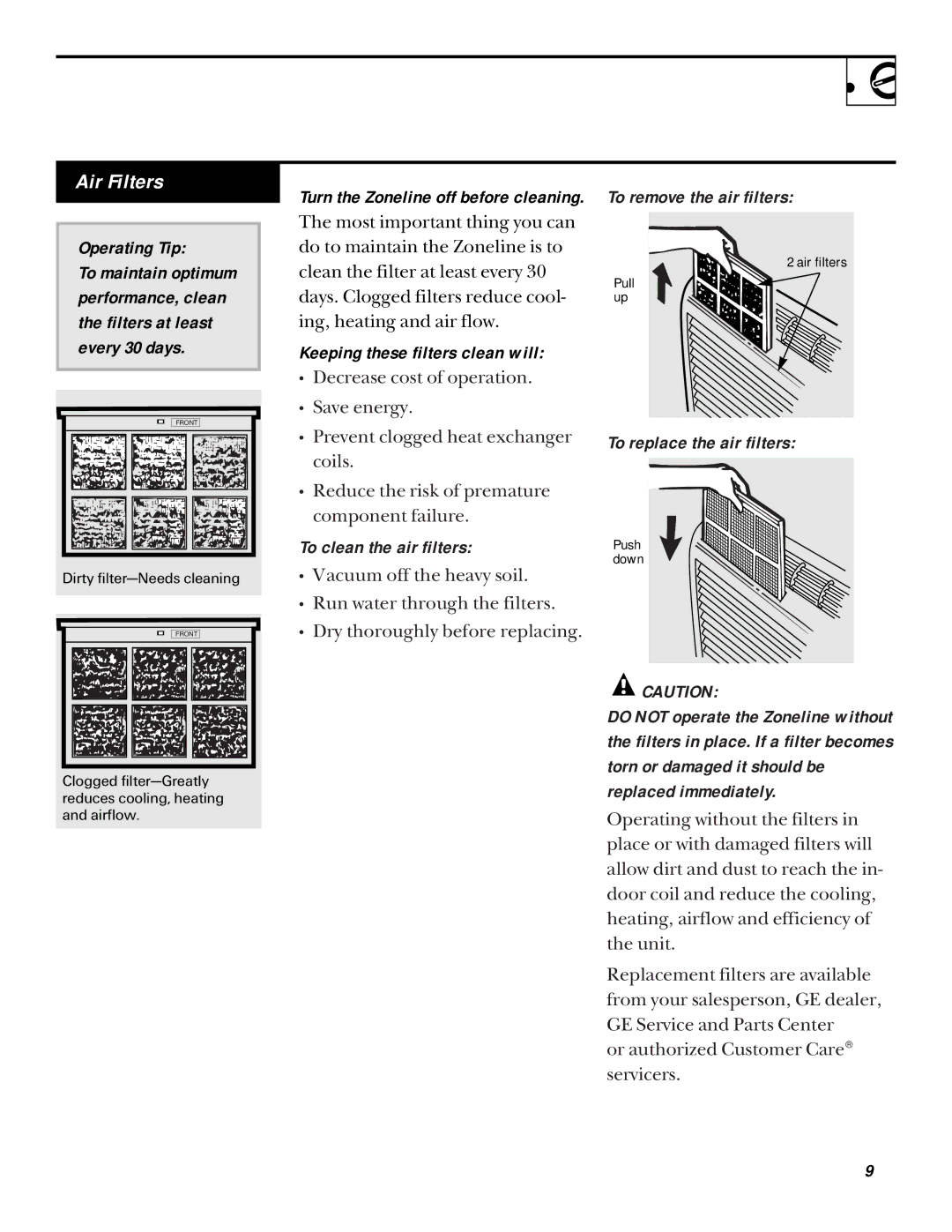 GE 3200 installation instructions Air Filters 