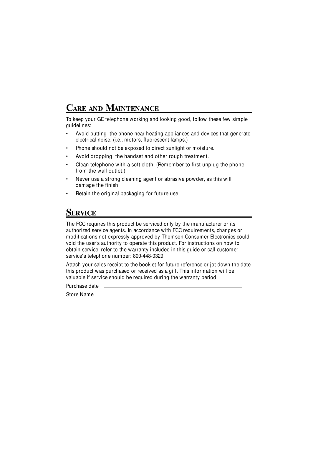 GE 343A6768-0001 instruction manual Care and Maintenance, Service 