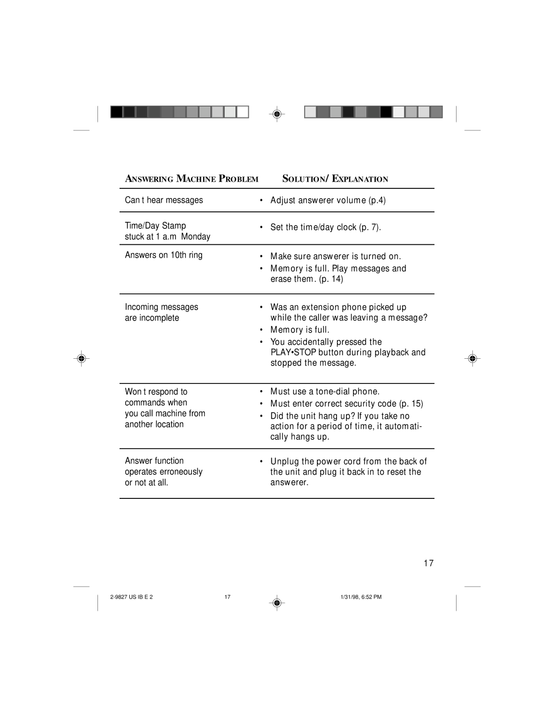 GE 2-9827A, 347A8329-0001 instruction manual Can’t hear messages 