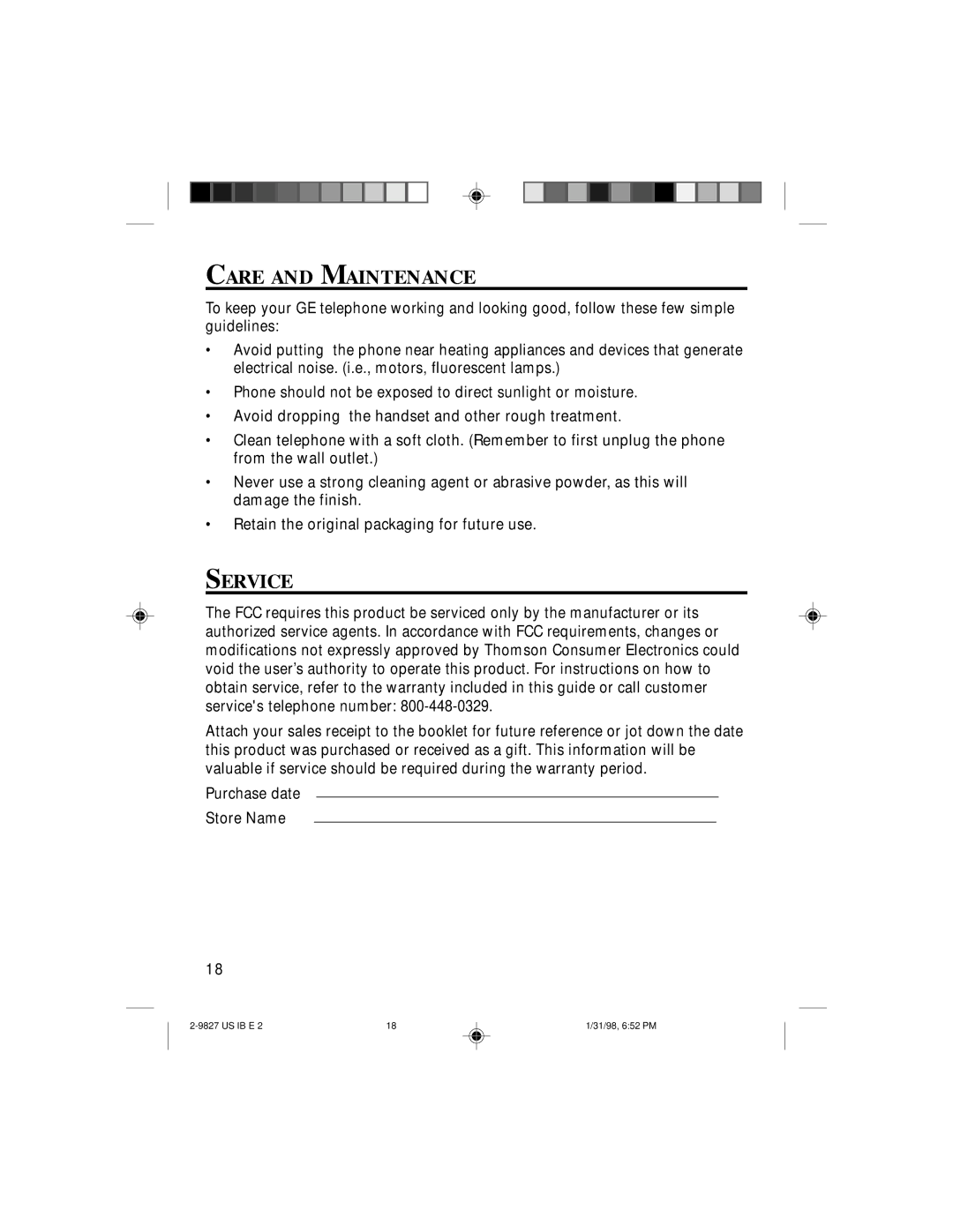 GE 347A8329-0001, 2-9827A instruction manual Care and Maintenance, Service 