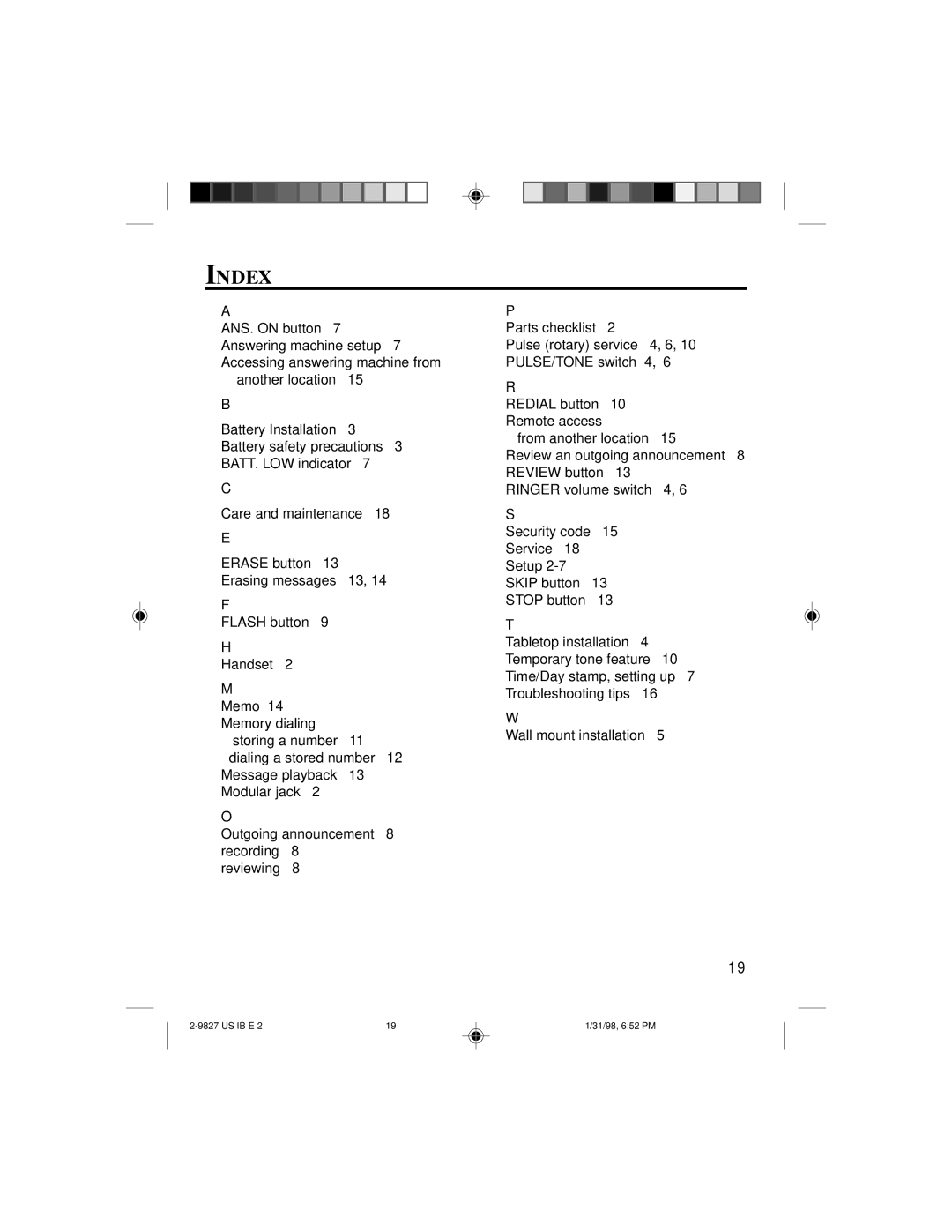 GE 2-9827A, 347A8329-0001 instruction manual Index 