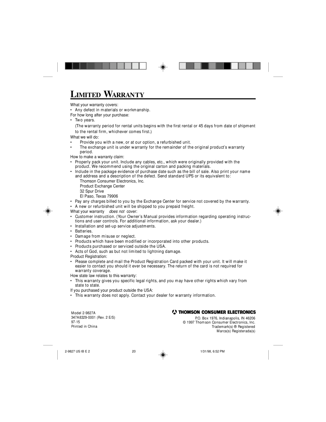 GE 347A8329-0001, 2-9827A instruction manual Limited Warranty, For how long after your purchase 