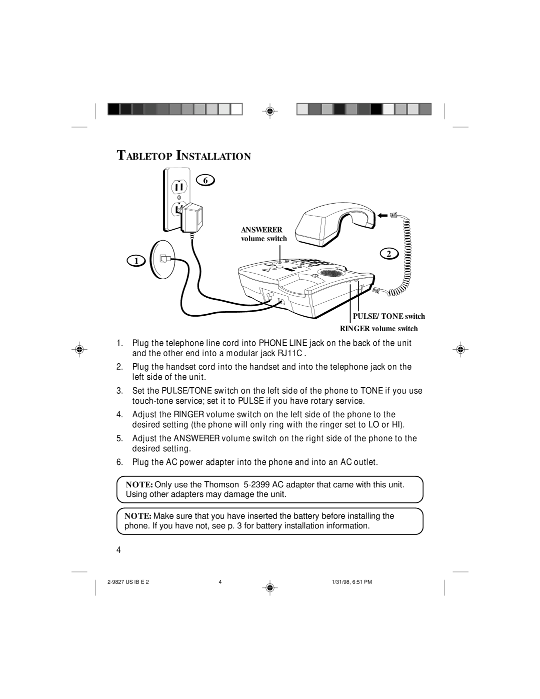 GE 347A8329-0001, 2-9827A instruction manual Tabletop Installation 