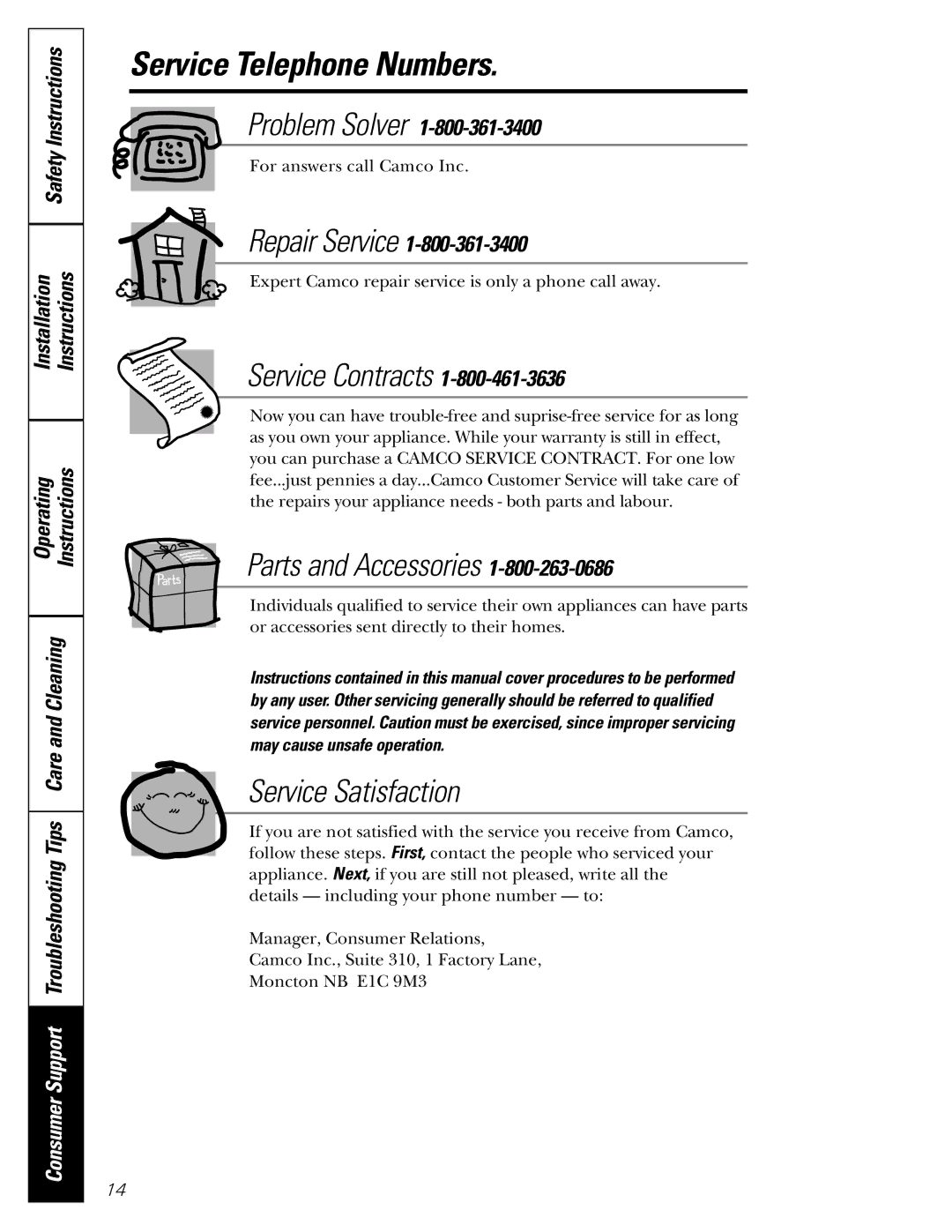 GE 3504502P327 installation instructions Service Telephone Numbers 