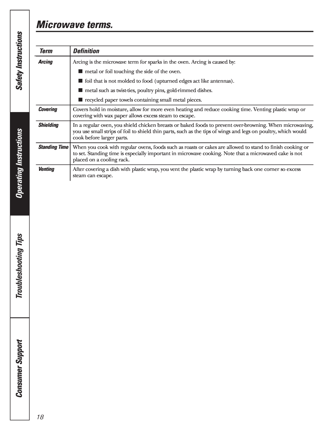 GE 350A4502P592 02-07 ATS manual Microwave terms, Term, Definition, Safety Instructions, Operating Instructions 