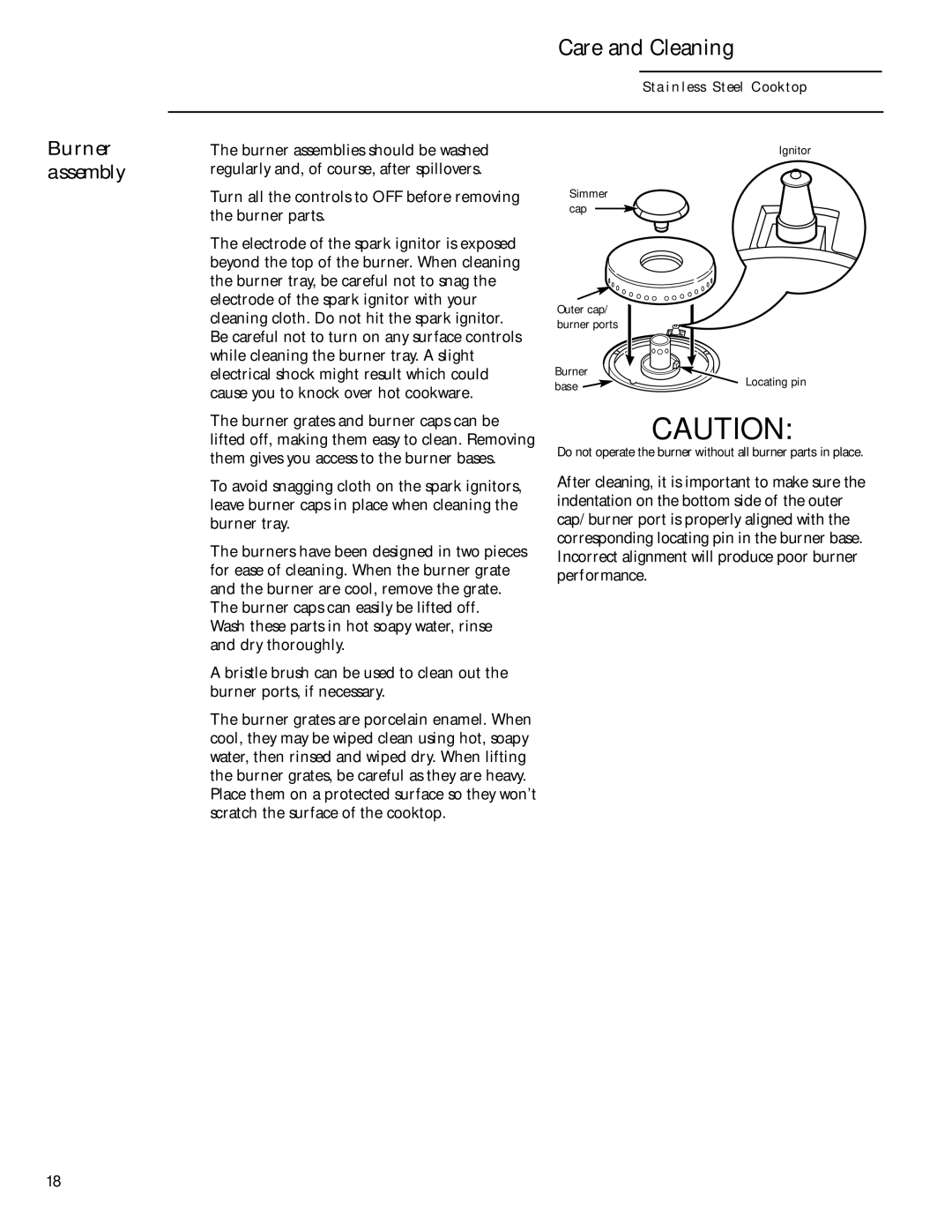 GE 36 owner manual Burner assembly 