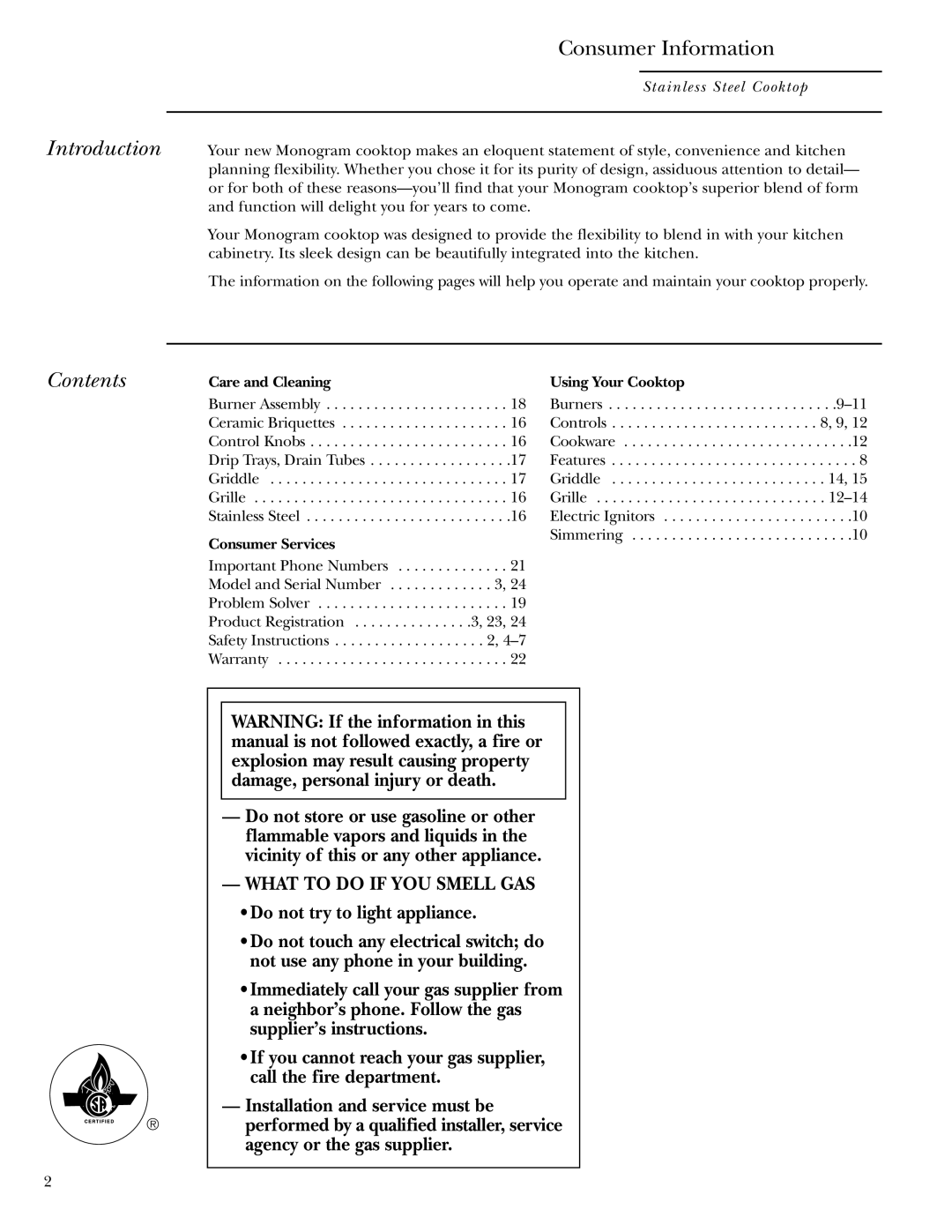 GE 36 owner manual Introduction, Contents 