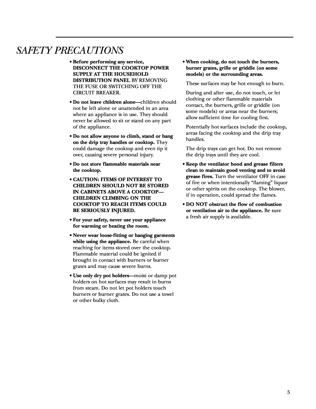 GE 36 owner manual Safety Precautions, Before performing any service 