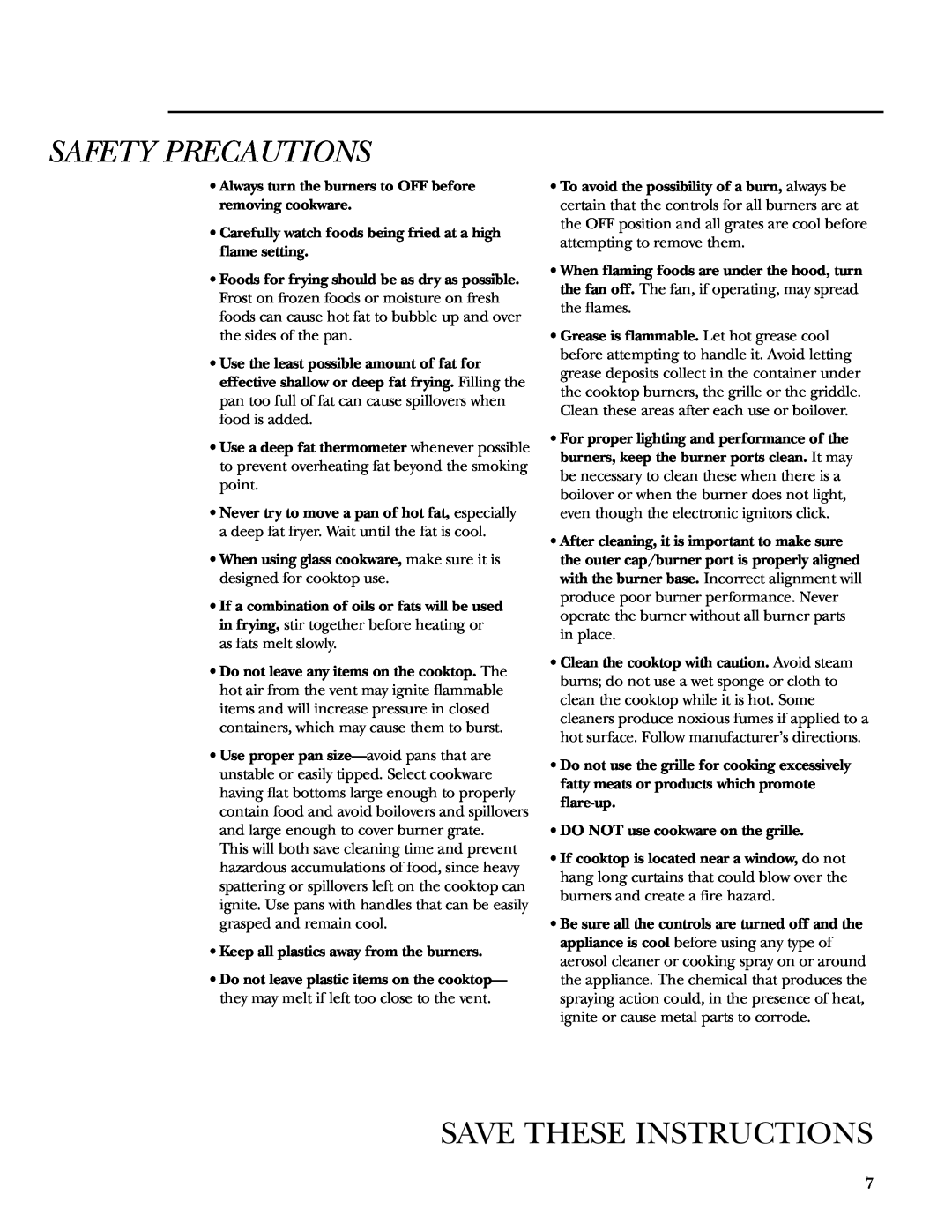 GE 36 owner manual Save These Instructions, Safety Precautions 