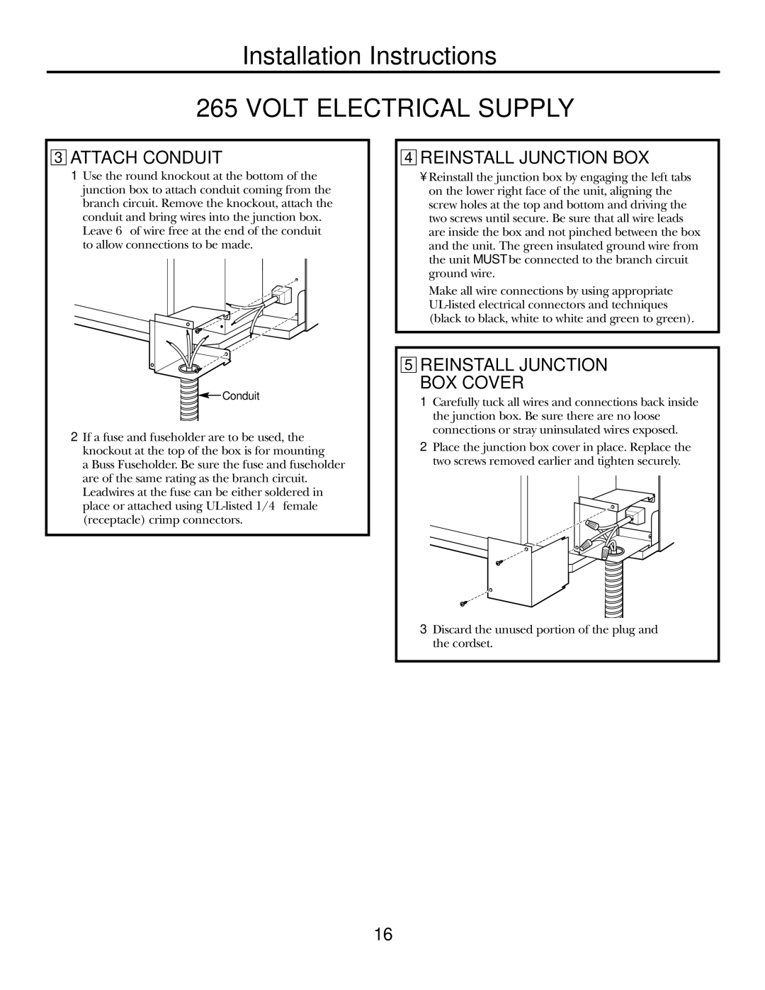 GE 3800 installation instructions Attach Conduit, Reinstall Junction BOX 