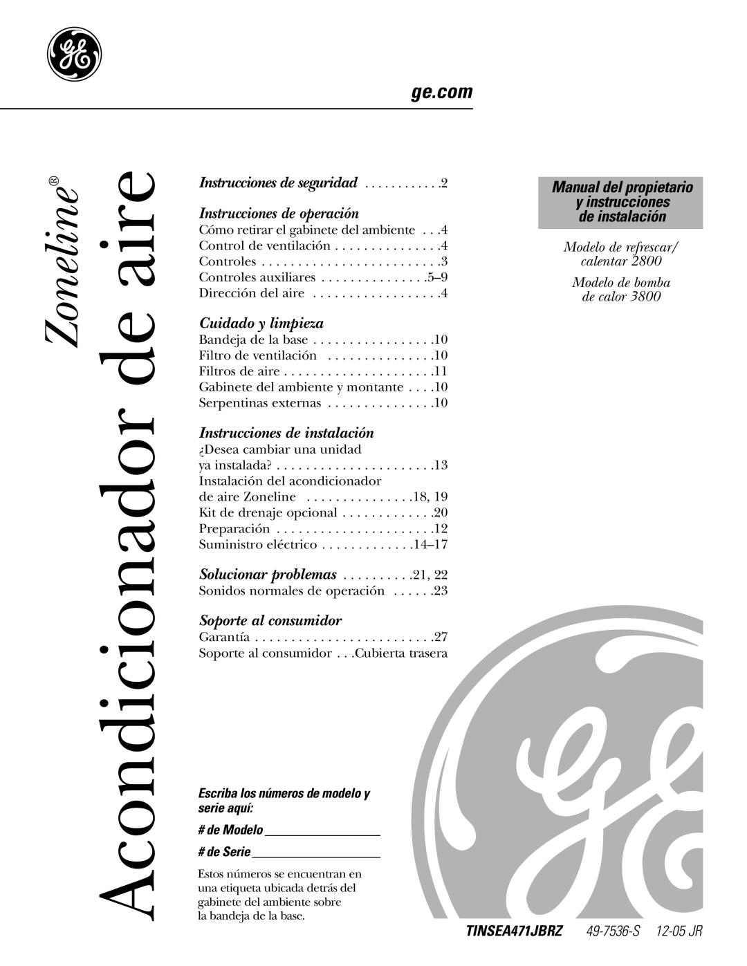 GE 3800 installation instructions Acondicionador, Instrucciones de instalación 