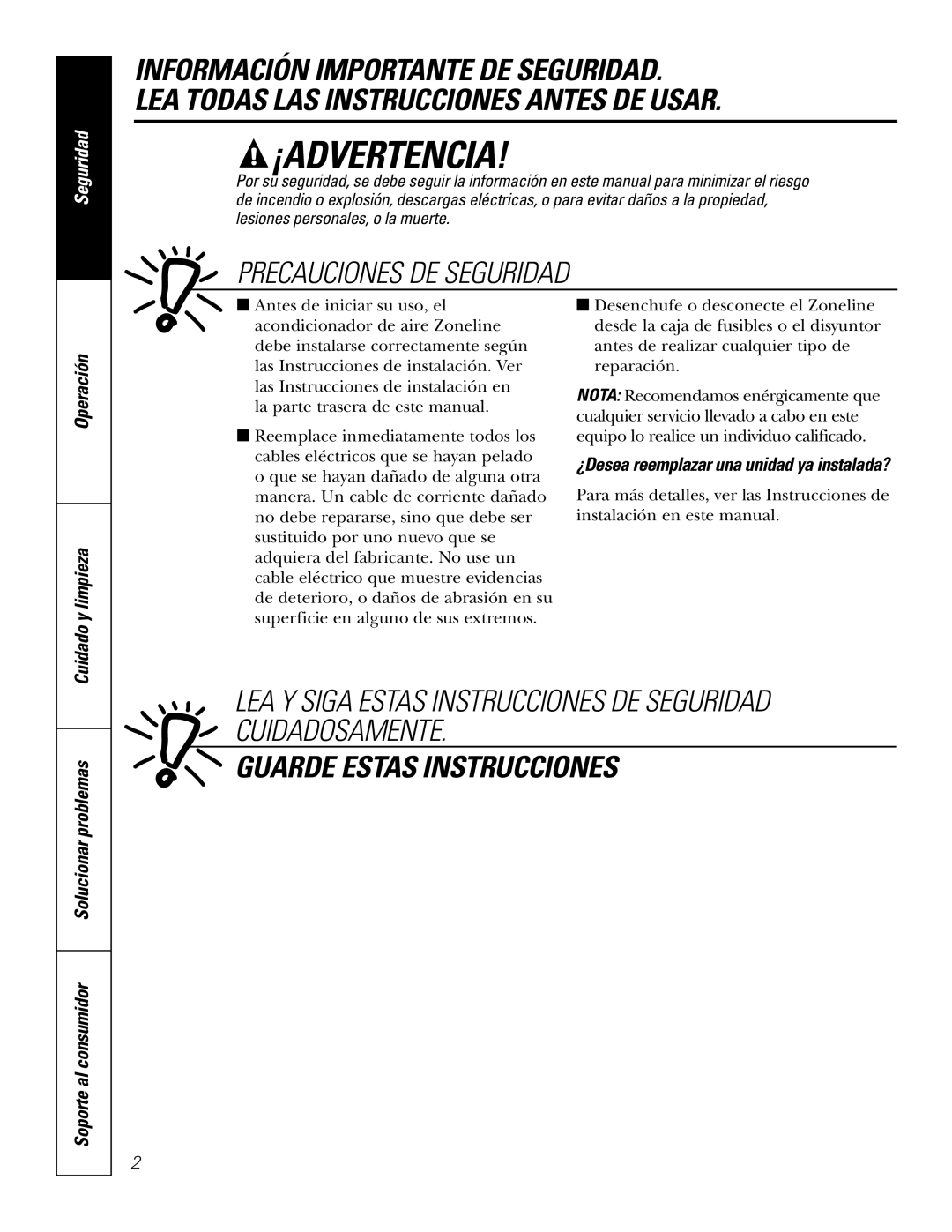 GE 3800 installation instructions Operación Cuidado y limpieza, Solucionar problemas Soporte al consumidor 