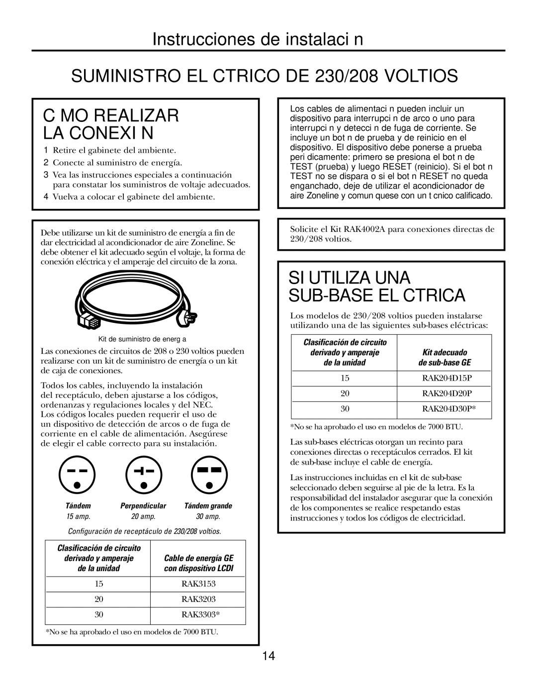 GE 3800 installation instructions SI Utiliza UNA SUB-BASE Eléctrica 