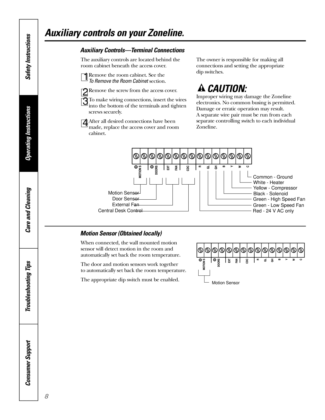 GE 3800 installation instructions Troubleshooting Consumer Support, Auxiliary Controls-Terminal Connections 